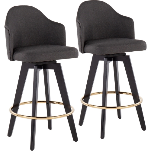 Ahoy 26" Counter Stool in Charcoal Gray Fabric, Black Wood & Chrome (Set of 2)